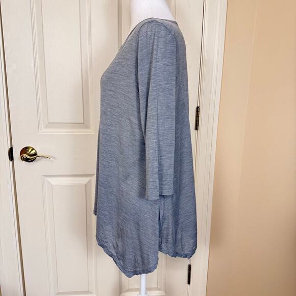 Eileen Fisher Gray Asymmetrical Hem Tunic Top 3/4 Sleeves Silk Cotton Blend EUC - Picture 4 of 8